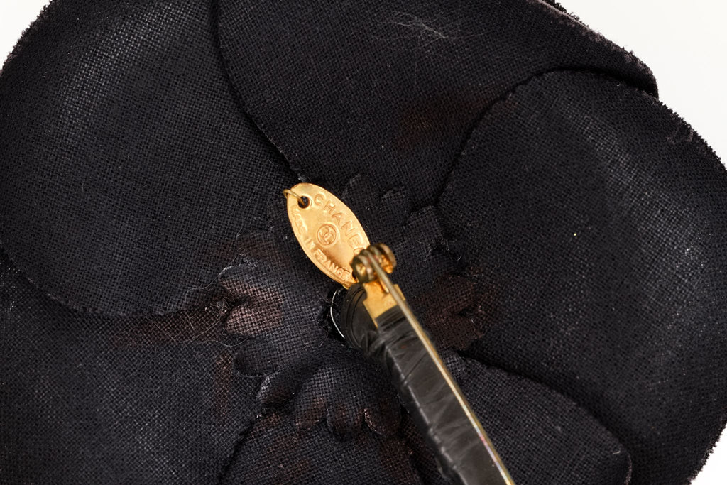 Chanel large black fabric camelia brooch