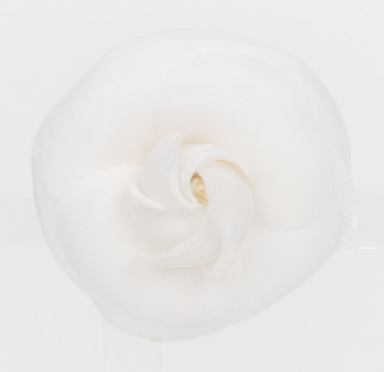 Chanel small white fabric camelia brooch
