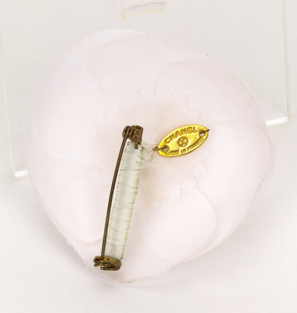Chanel small white fabric camelia brooch