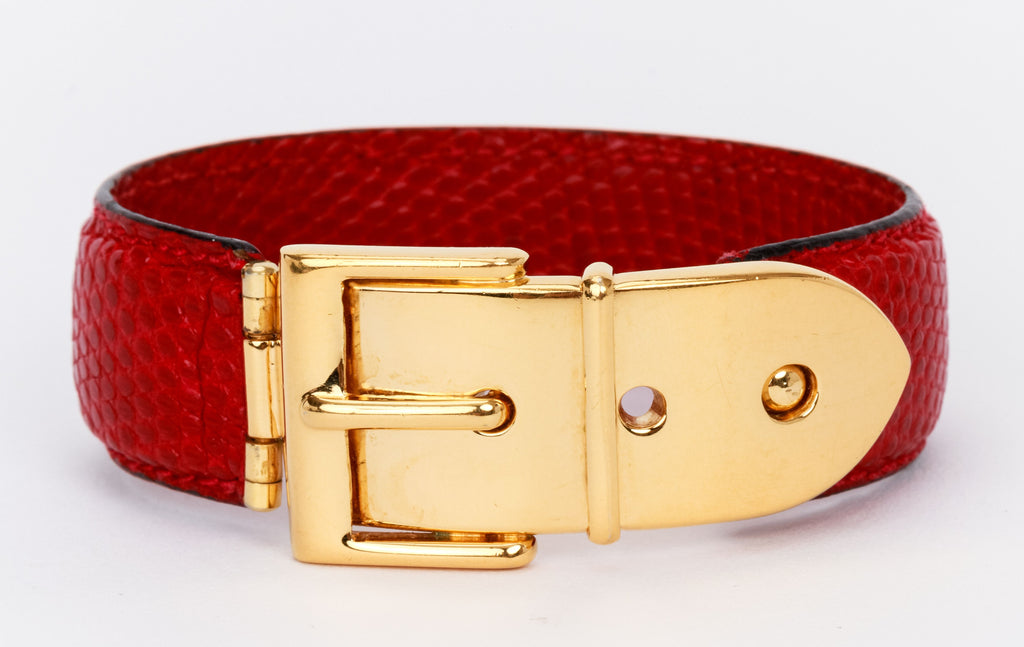 Gucci vintage red lizard gold bracelet