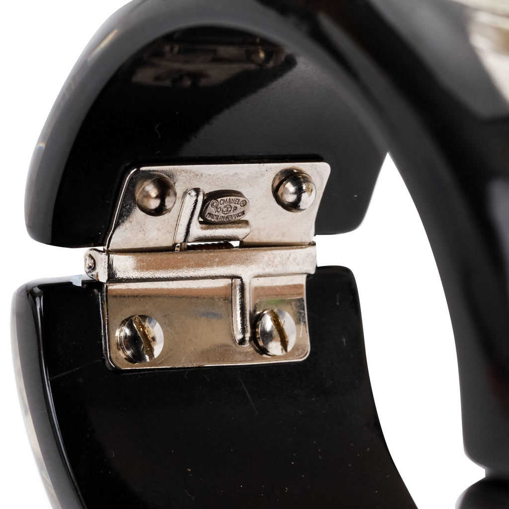 Chanel black lucite hinged inlay cuff