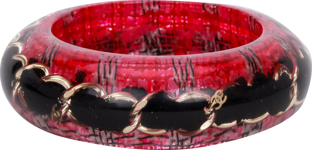 Chanel Tweed Black Inlay Lucite Bangle