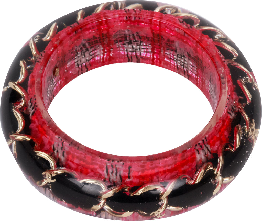 Chanel Tweed Black Inlay Lucite Bangle