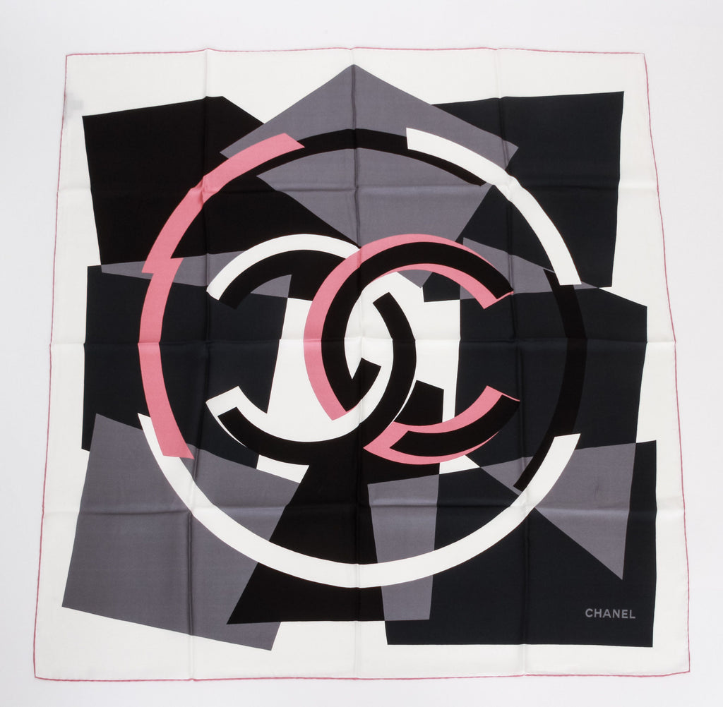 Chanel new black gray and pink scarf
