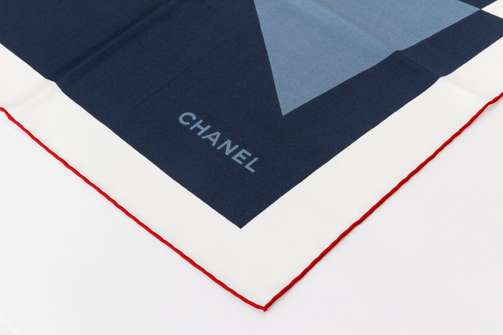 Chanel new black gray red silk scarf