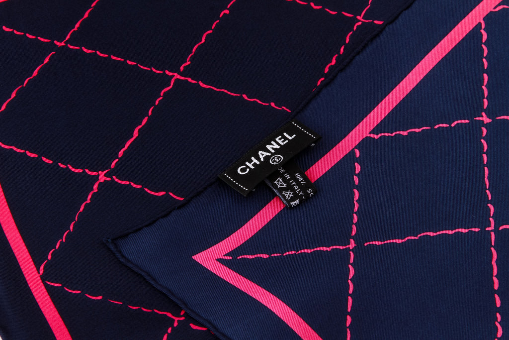 Chanel new blue with pink quilted scarf