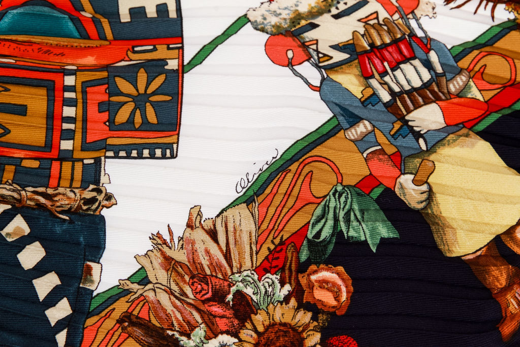 Hermes Rare Pleated Kachinas Silk Scarf