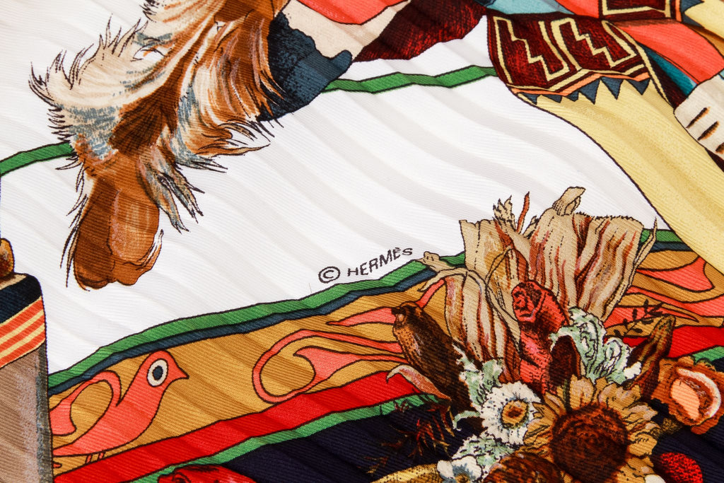 Hermes Rare Pleated Kachinas Silk Scarf