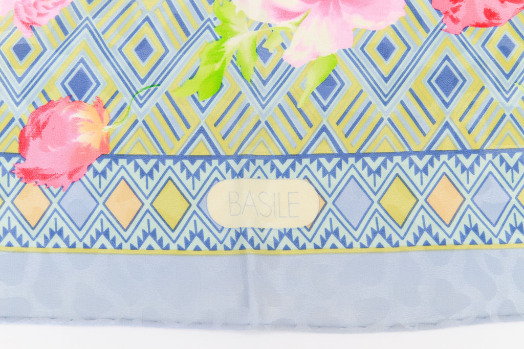 Basile 80s Blue Peonies Silk Scarf