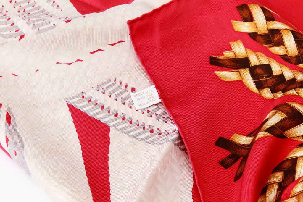 Gucci Red Straw Braids Silk Scarf
