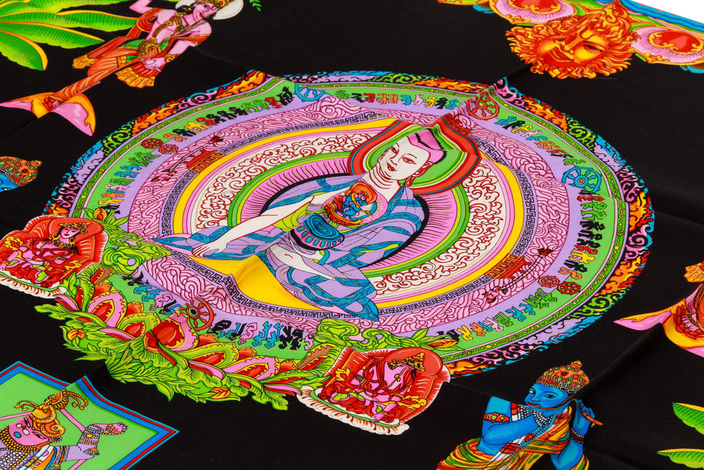 Versace black multicolor indian scarf