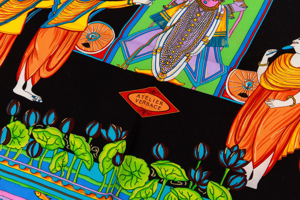 Versace black multicolor indian scarf