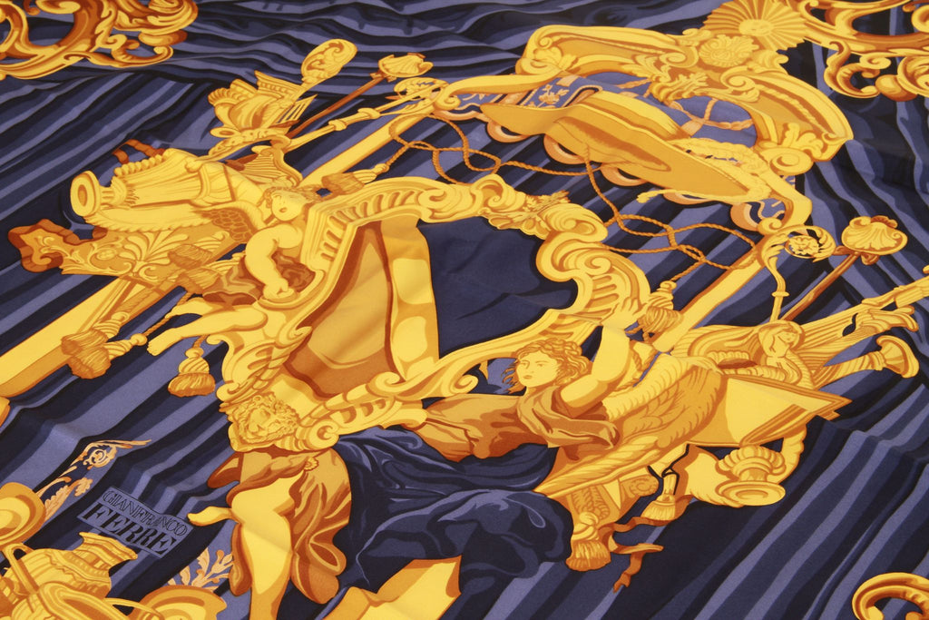 Gian Franco Ferre' 90s Blue Gold Scarf