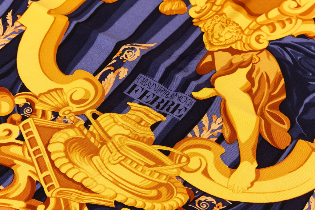 Gian Franco Ferre' 90s Blue Gold Scarf