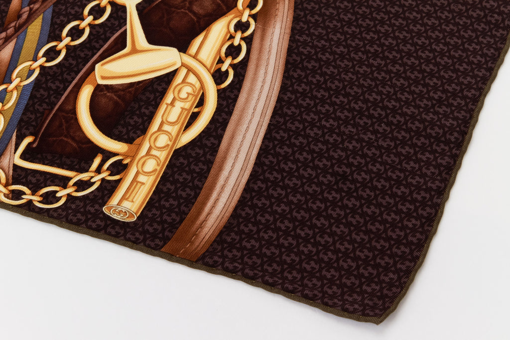 Gucci Gray Logo Equestrian Silk Scarf