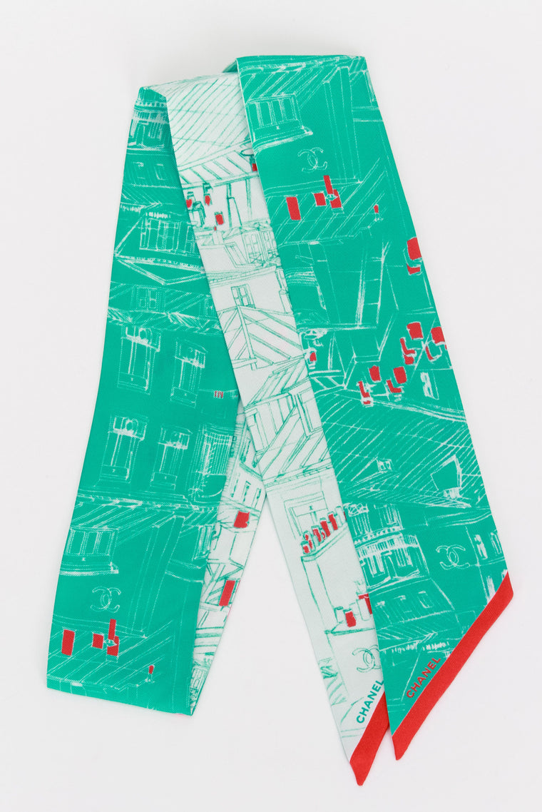 Chanel Green Roofs Silk Twilly