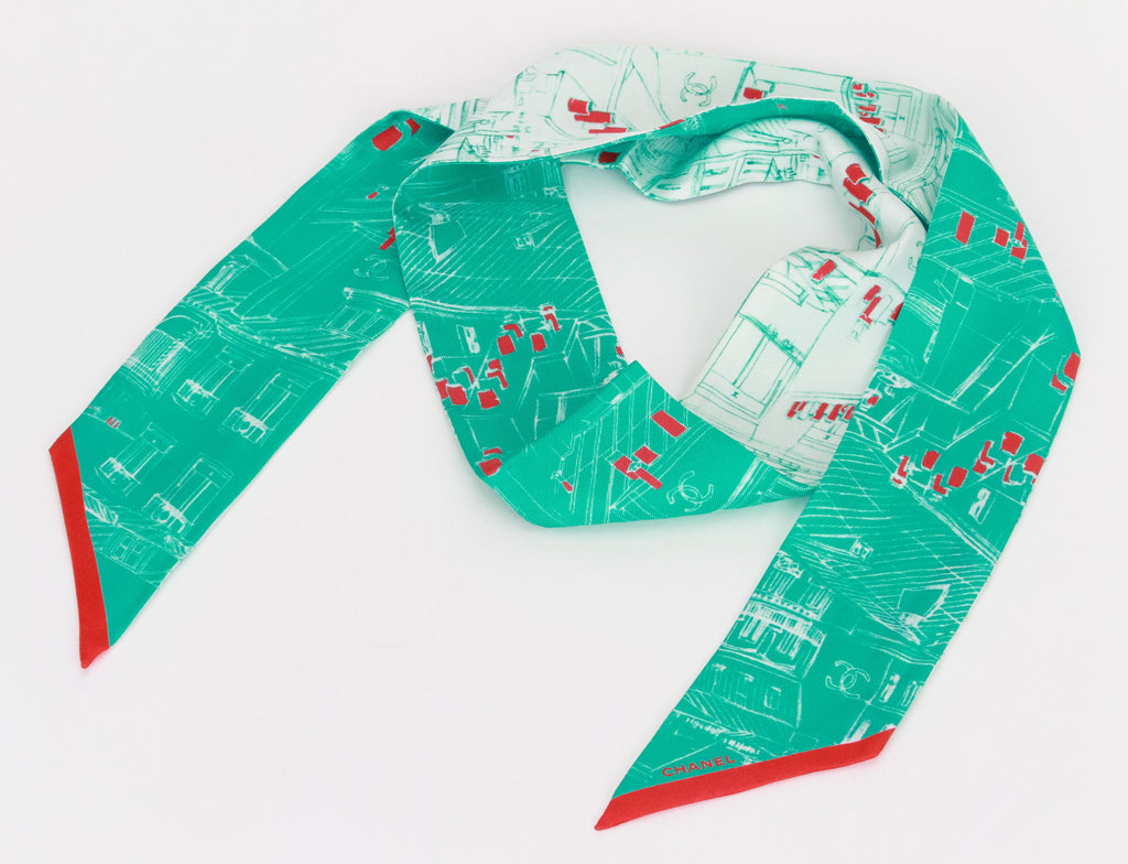 Chanel Green Roofs Silk Twilly