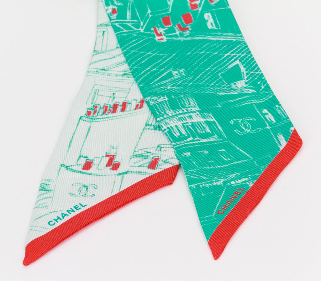 Chanel Green Roofs Silk Twilly