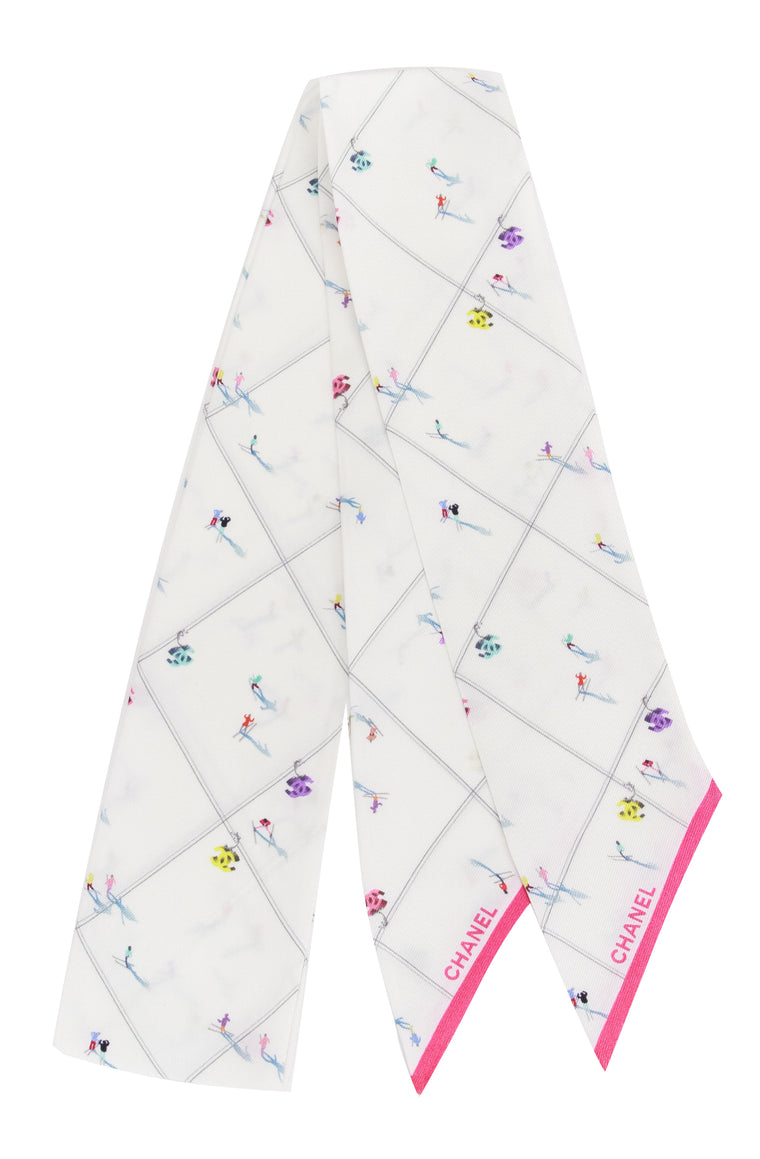 Chanel brand new white pink silk twilly