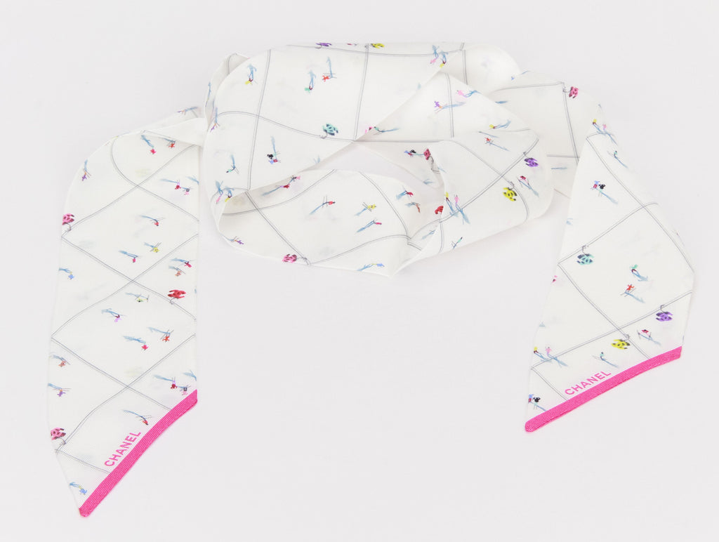 Chanel brand new white pink silk twilly