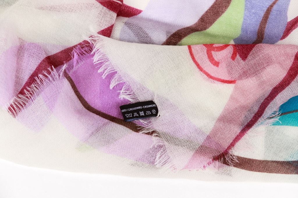 Chanel white and Multicolor Leaves shawl