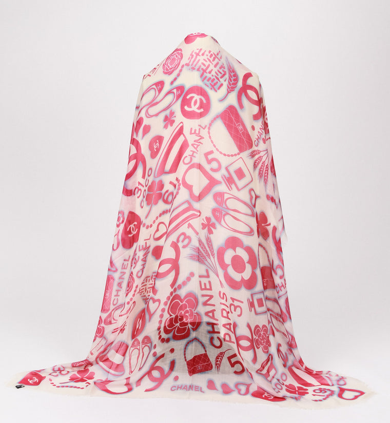 Chanel White Coral Celest Symbols Shawl