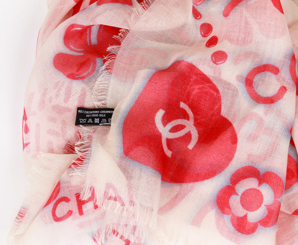 Chanel White Coral Celest Symbols Shawl