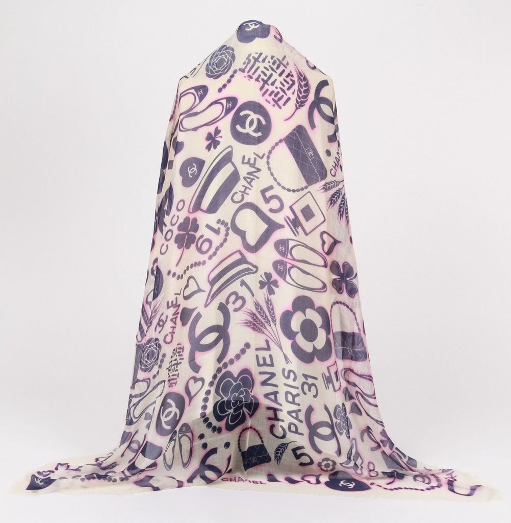 Chanel Cashmere Icons Navy Pink Shawl