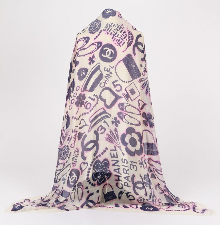 Chanel Cashmere Icons Navy Pink Shawl