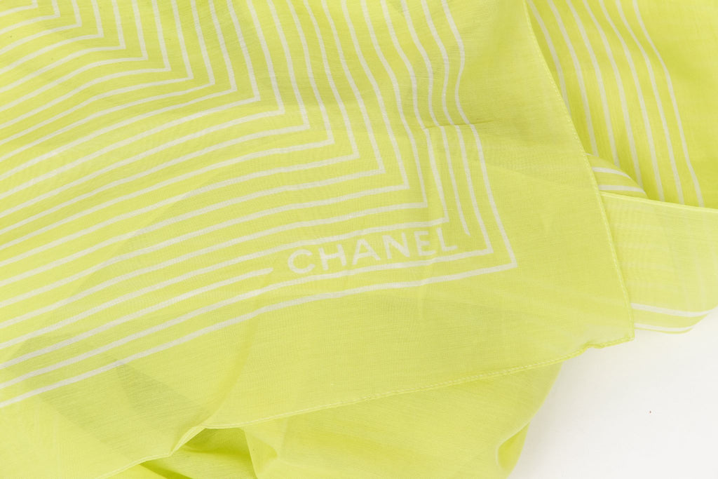 Chanel new chartreuse white stripe shawl