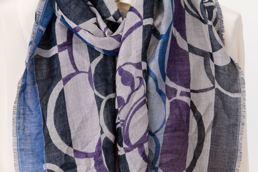 Chanel Floral stripe cashmere silk scarf