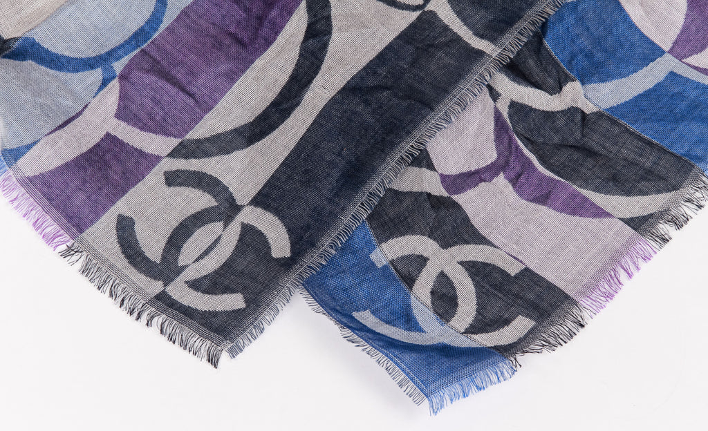 Chanel Floral stripe cashmere silk scarf