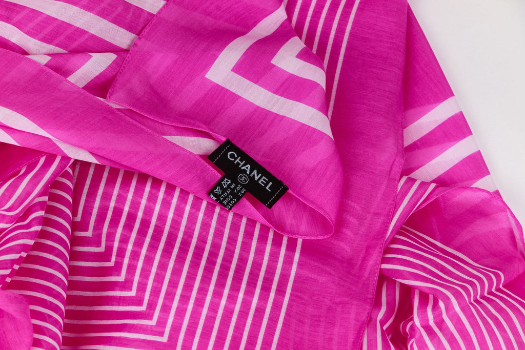 Chanel new fuchsia white stripe shawl