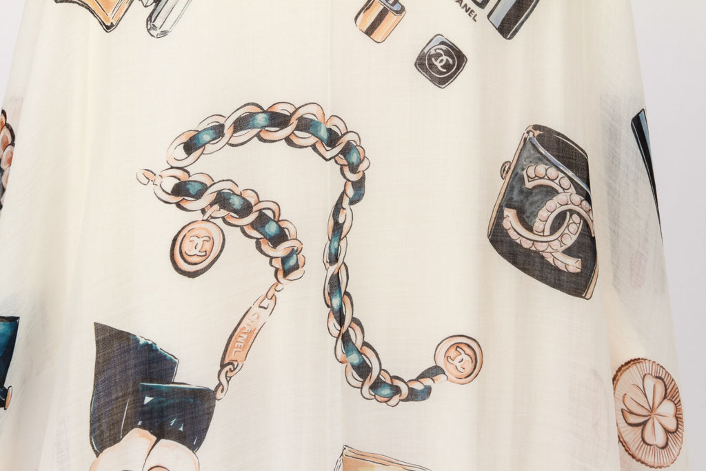 Chanel White Cashmere Gripoix XL Shawl