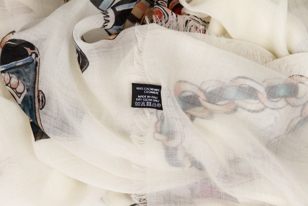 Chanel White Cashmere Gripoix XL Shawl