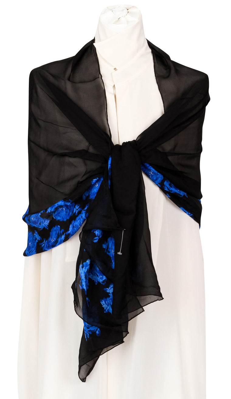 Dior new black quilted stole silk flower