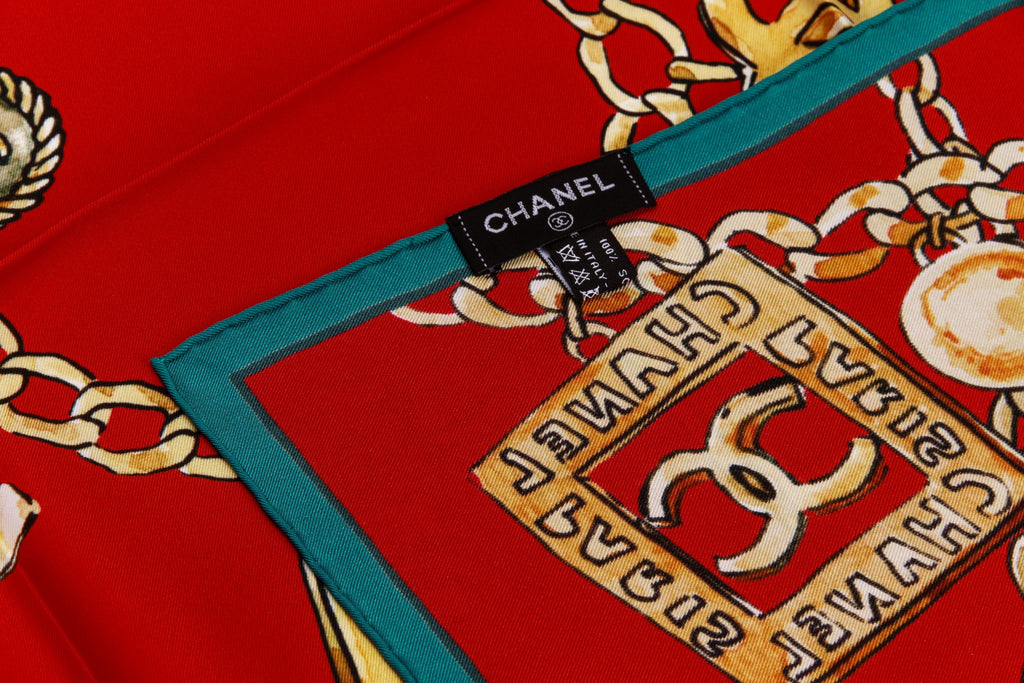 Chanel New 70s Jewelry Red Silk Scarf