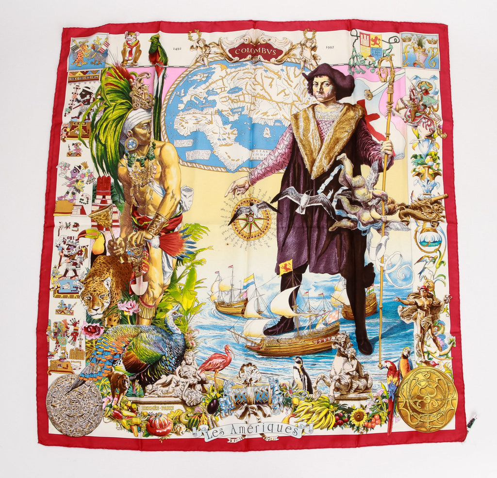 Hermes Silk Rare Colombus Red Scarf