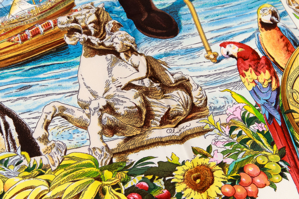 Hermes Silk Rare Colombus Red Scarf