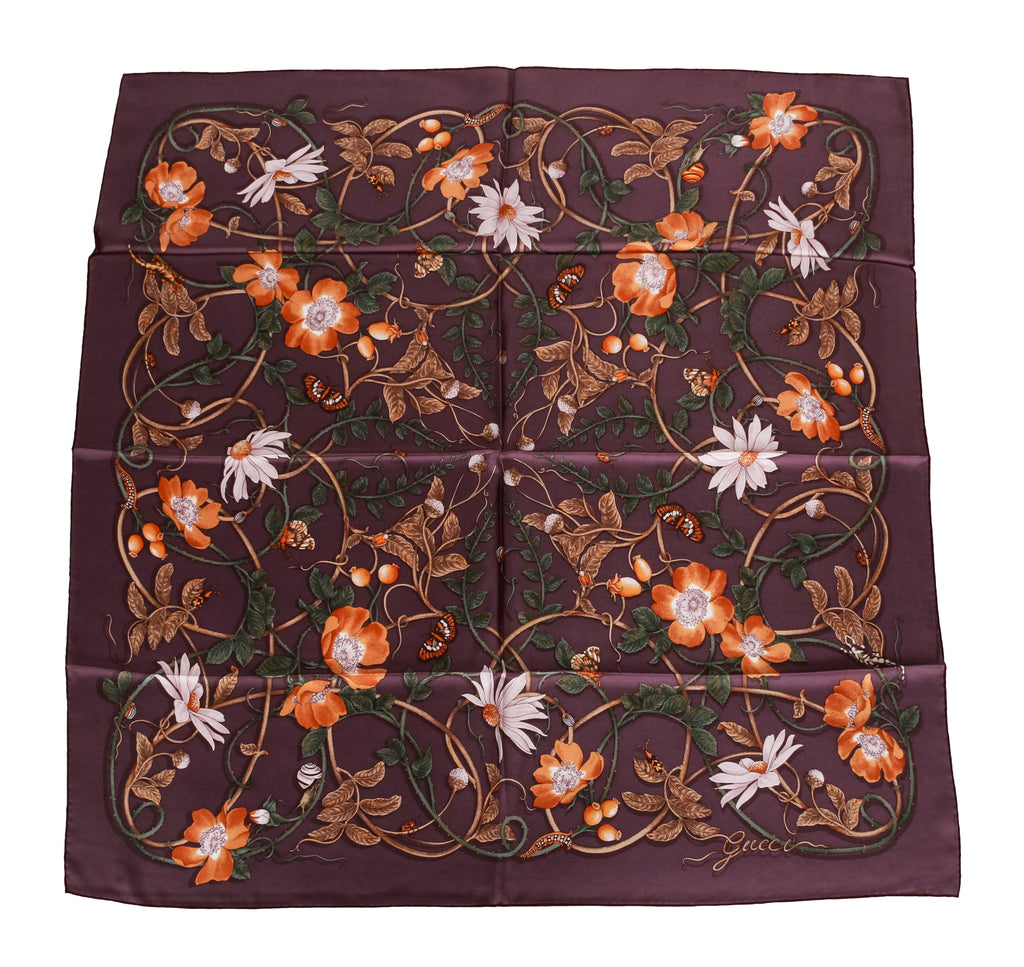 Gucci brand new silk scarf purple flower