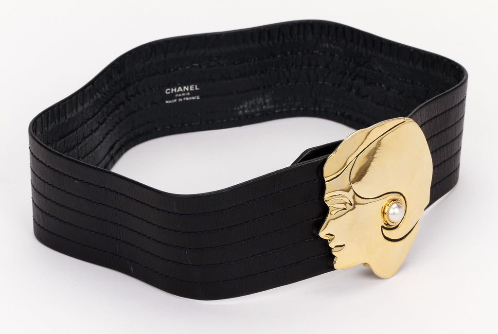 Chanel leather belt gold Coco profile 70