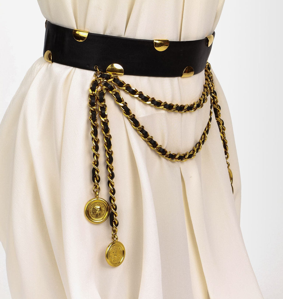 Chanel black leather belt spring 1993