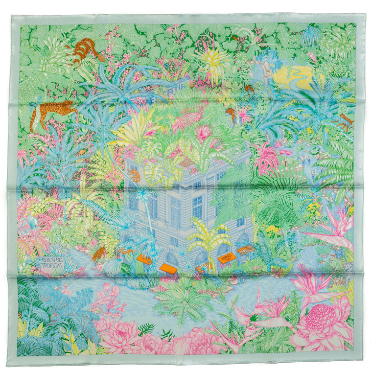 Hermès Tropical Garden Pastel Silk Scarf