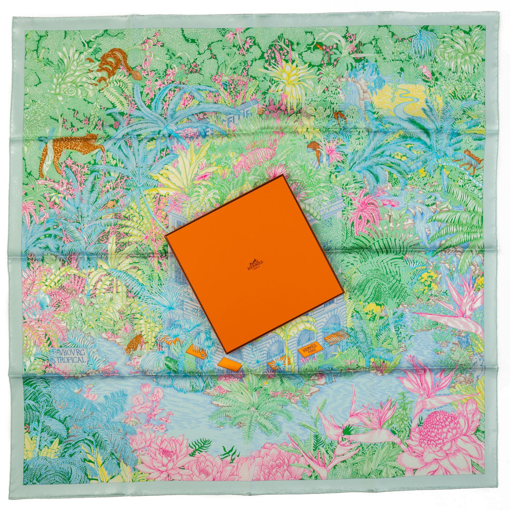 Hermès Tropical Garden Pastel Silk Scarf