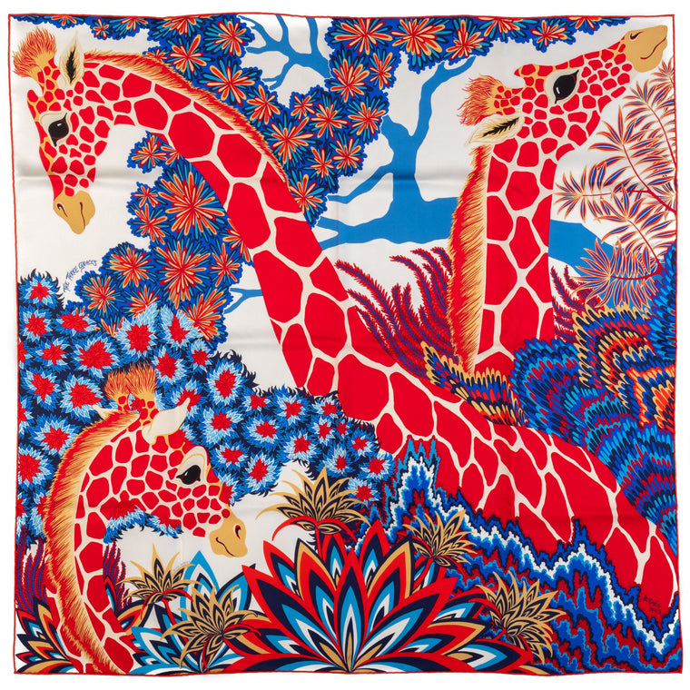 Hermès NIB Three Graces Red Blue Scarf
