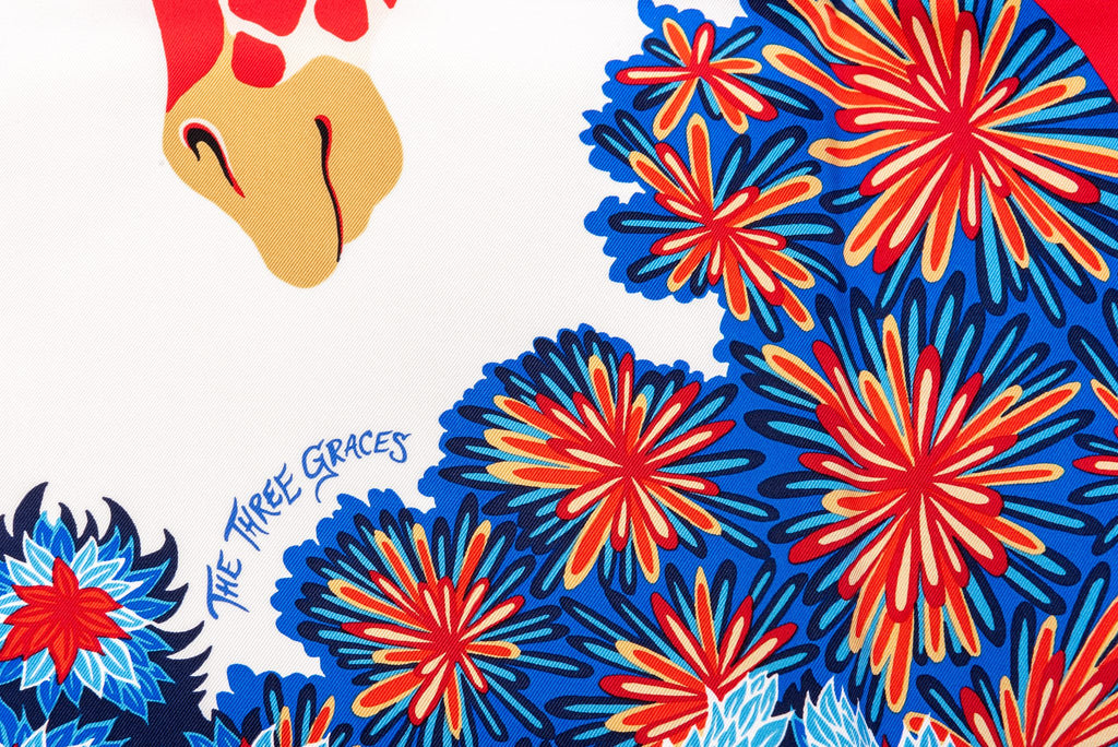 Hermès NIB Three Graces Red Blue Scarf