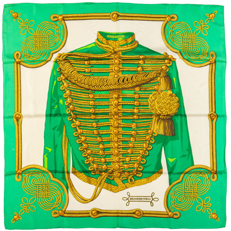 Hermès Brandebourg Green Silk Scarf
