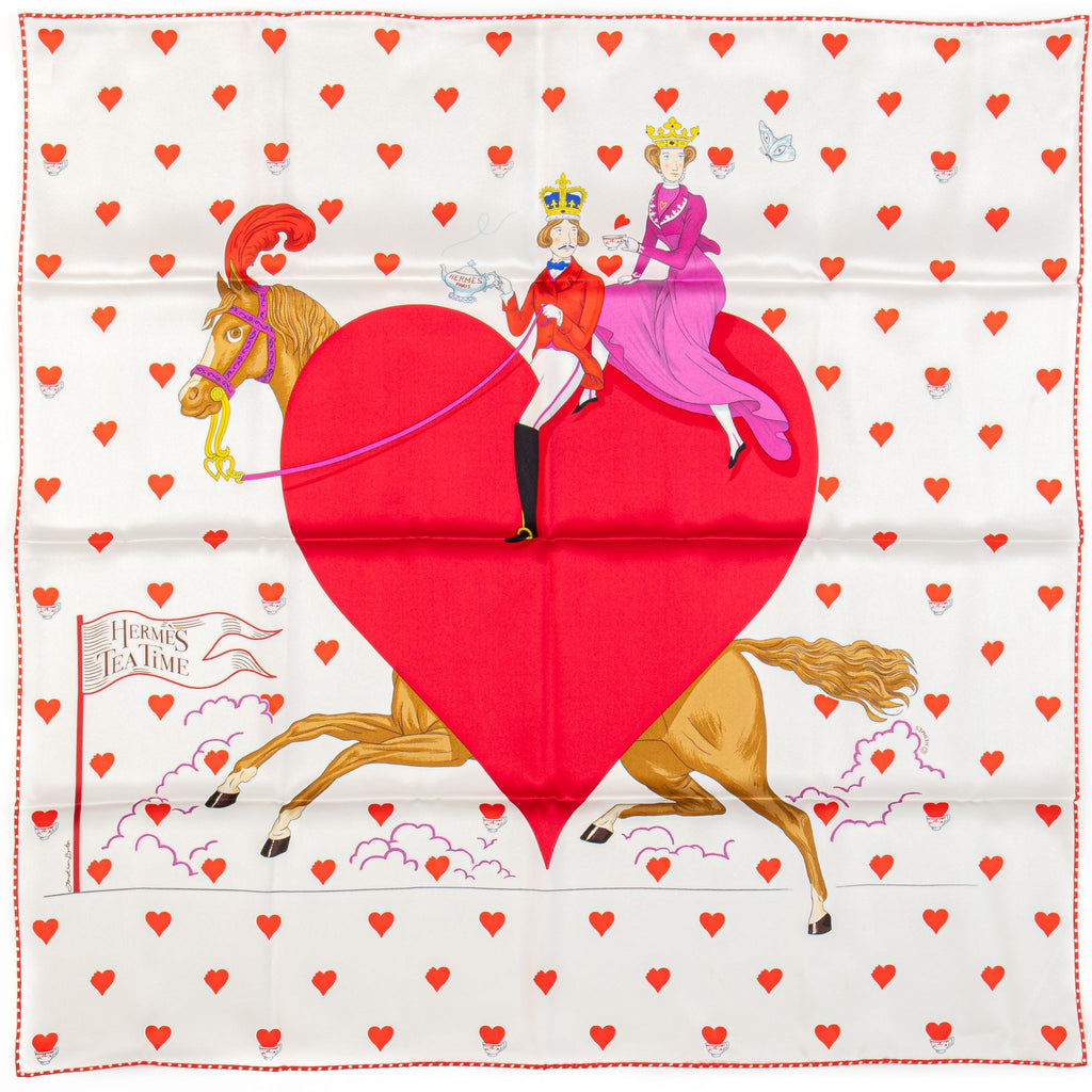 Hermes New White Tea Time Silk Scarf