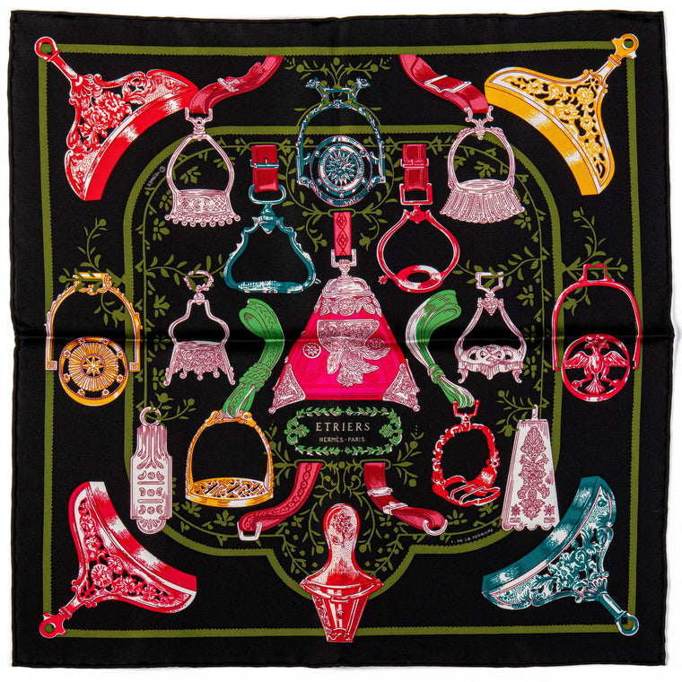 Hermès NIB Black Etriers Remix Gavroche