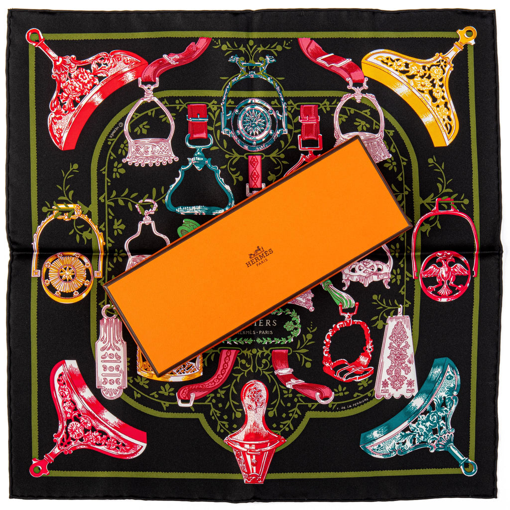 Hermès NIB Black Etriers Remix Gavroche